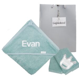 Badcape stonegreen met naam