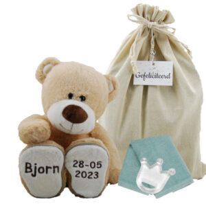 Knuffel Beer Boris Kraamcadeau met naam en datum