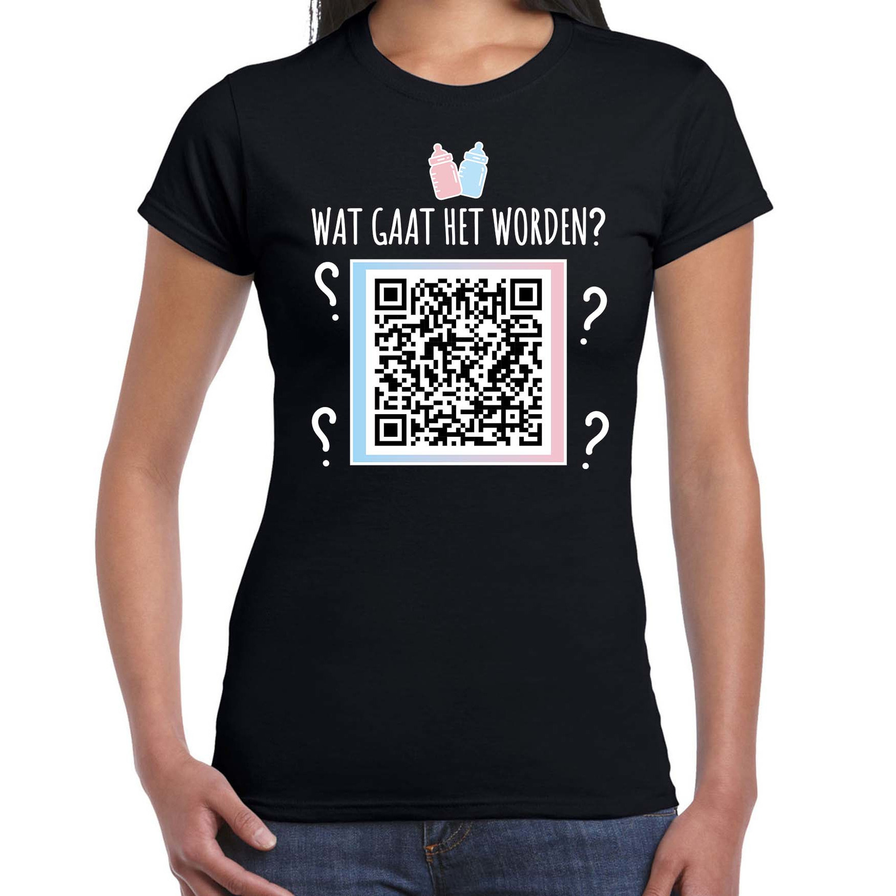 QR code gender reveal dames t-shirt (jongen)